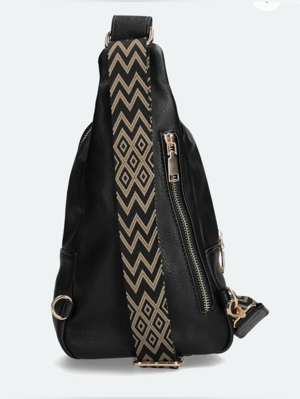 Moda Luxe Black Leather Crossbody with Patterned Strap - Picture 2 of 5